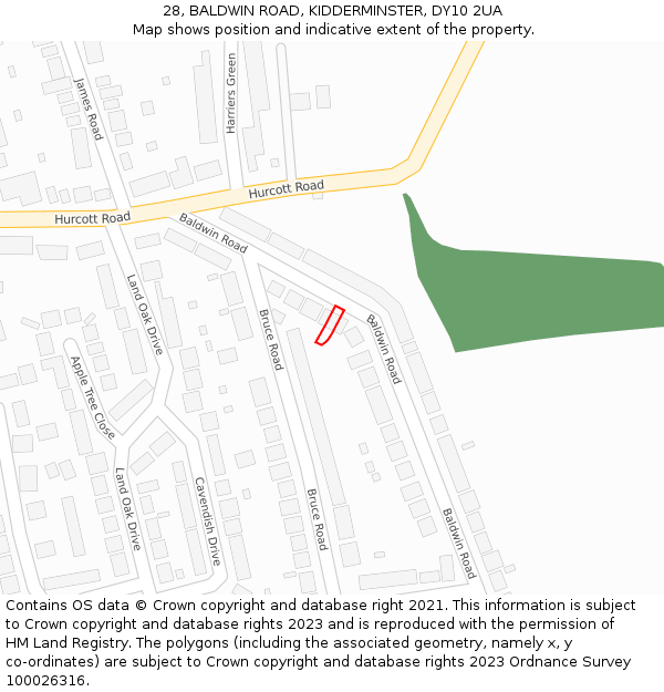 28, BALDWIN ROAD, KIDDERMINSTER, DY10 2UA: Location map and indicative extent of plot