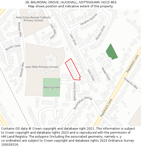 28, BALMORAL GROVE, HUCKNALL, NOTTINGHAM, NG15 8ES: Location map and indicative extent of plot