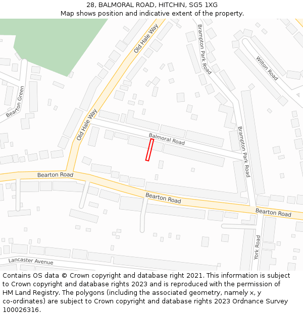 28, BALMORAL ROAD, HITCHIN, SG5 1XG: Location map and indicative extent of plot