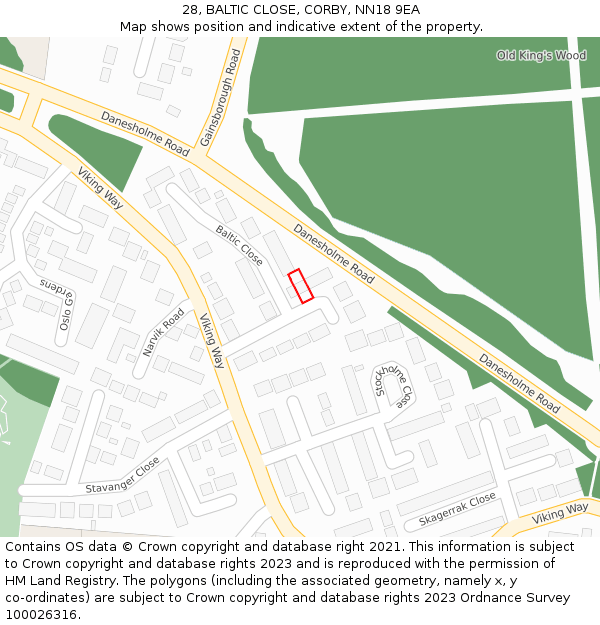 28, BALTIC CLOSE, CORBY, NN18 9EA: Location map and indicative extent of plot