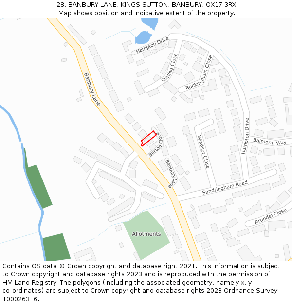 28, BANBURY LANE, KINGS SUTTON, BANBURY, OX17 3RX: Location map and indicative extent of plot