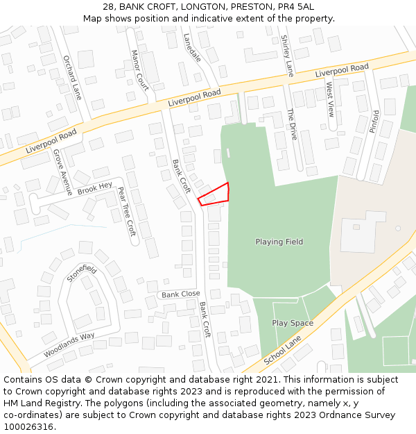 28, BANK CROFT, LONGTON, PRESTON, PR4 5AL: Location map and indicative extent of plot