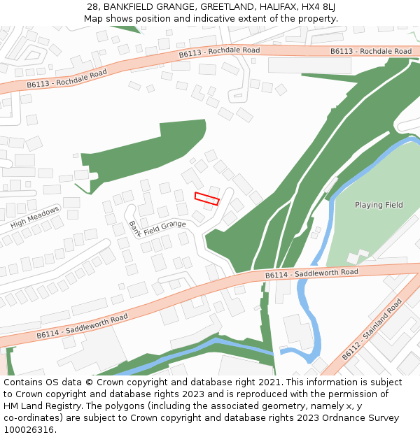 28, BANKFIELD GRANGE, GREETLAND, HALIFAX, HX4 8LJ: Location map and indicative extent of plot