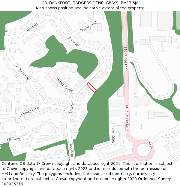 28, BANKFOOT, BADGERS DENE, GRAYS, RM17 5JA: Location map and indicative extent of plot
