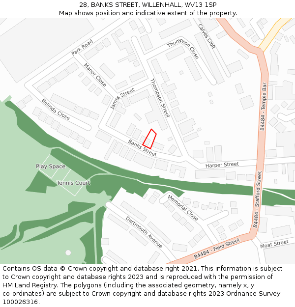 28, BANKS STREET, WILLENHALL, WV13 1SP: Location map and indicative extent of plot