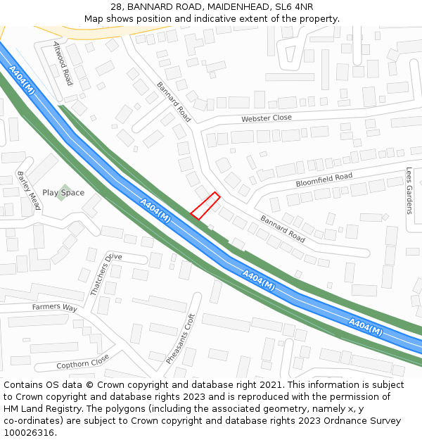 28, BANNARD ROAD, MAIDENHEAD, SL6 4NR: Location map and indicative extent of plot