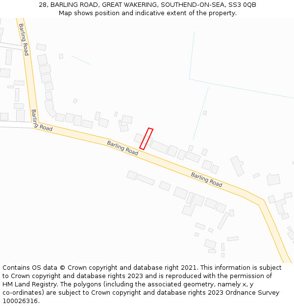 28, BARLING ROAD, GREAT WAKERING, SOUTHEND-ON-SEA, SS3 0QB: Location map and indicative extent of plot