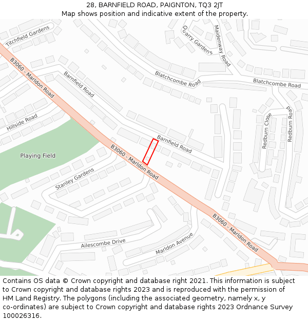 28, BARNFIELD ROAD, PAIGNTON, TQ3 2JT: Location map and indicative extent of plot