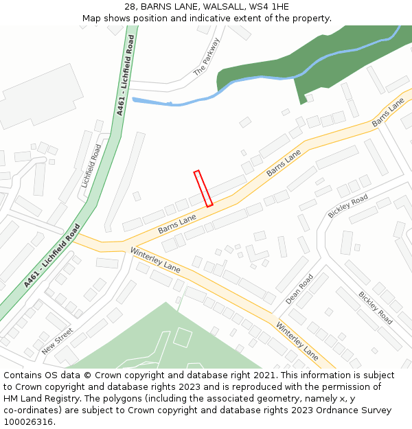 28, BARNS LANE, WALSALL, WS4 1HE: Location map and indicative extent of plot