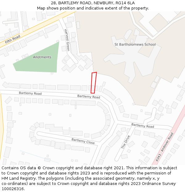 28, BARTLEMY ROAD, NEWBURY, RG14 6LA: Location map and indicative extent of plot