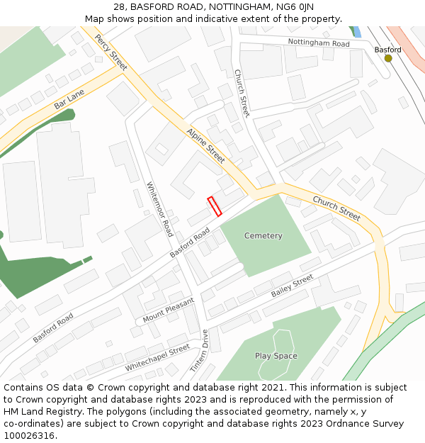 28, BASFORD ROAD, NOTTINGHAM, NG6 0JN: Location map and indicative extent of plot
