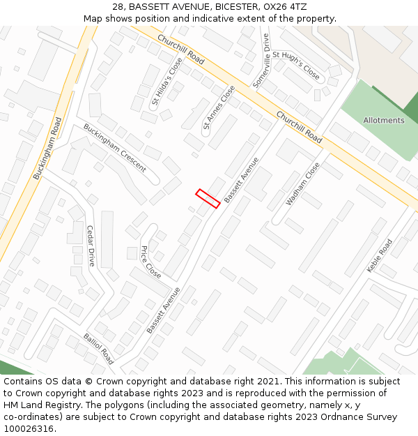 28, BASSETT AVENUE, BICESTER, OX26 4TZ: Location map and indicative extent of plot