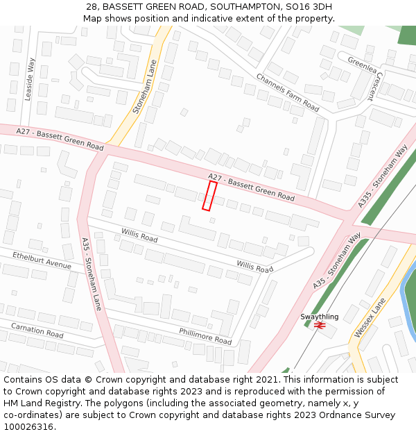 28, BASSETT GREEN ROAD, SOUTHAMPTON, SO16 3DH: Location map and indicative extent of plot