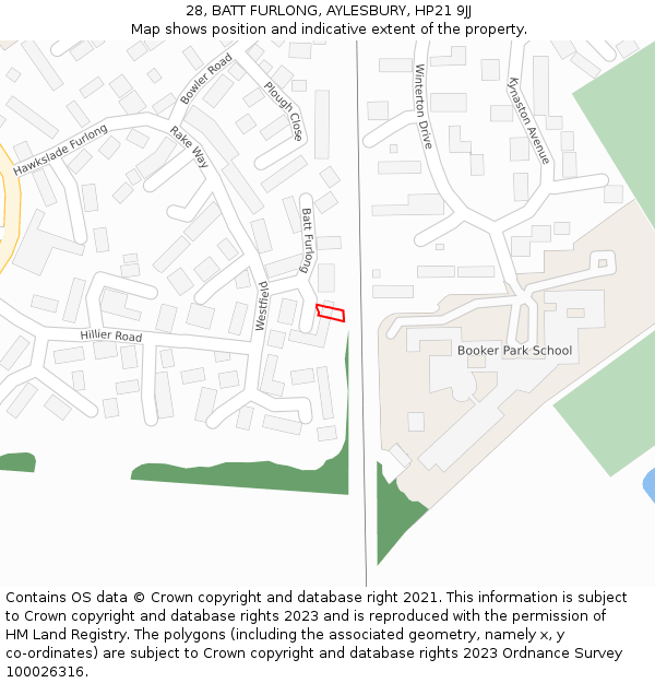 28, BATT FURLONG, AYLESBURY, HP21 9JJ: Location map and indicative extent of plot