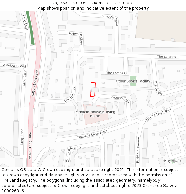 28, BAXTER CLOSE, UXBRIDGE, UB10 0DE: Location map and indicative extent of plot