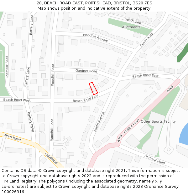 28, BEACH ROAD EAST, PORTISHEAD, BRISTOL, BS20 7ES: Location map and indicative extent of plot