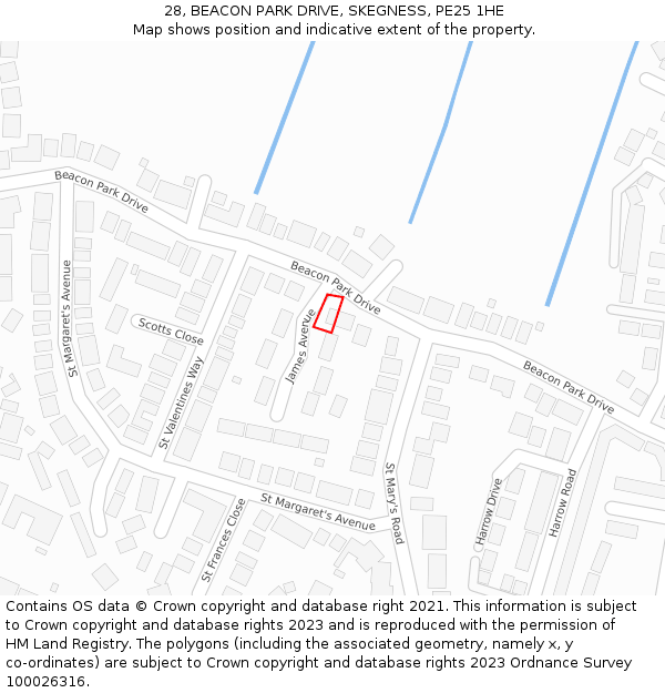 28, BEACON PARK DRIVE, SKEGNESS, PE25 1HE: Location map and indicative extent of plot