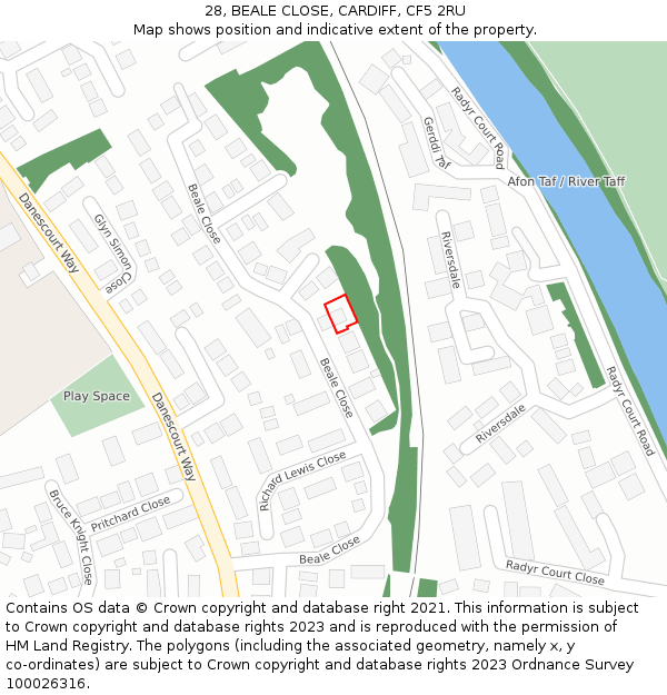 28, BEALE CLOSE, CARDIFF, CF5 2RU: Location map and indicative extent of plot