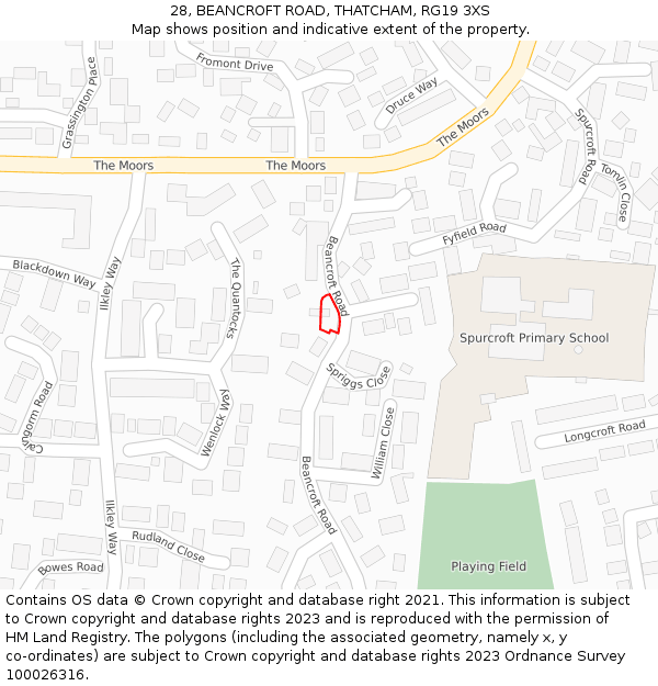 28, BEANCROFT ROAD, THATCHAM, RG19 3XS: Location map and indicative extent of plot