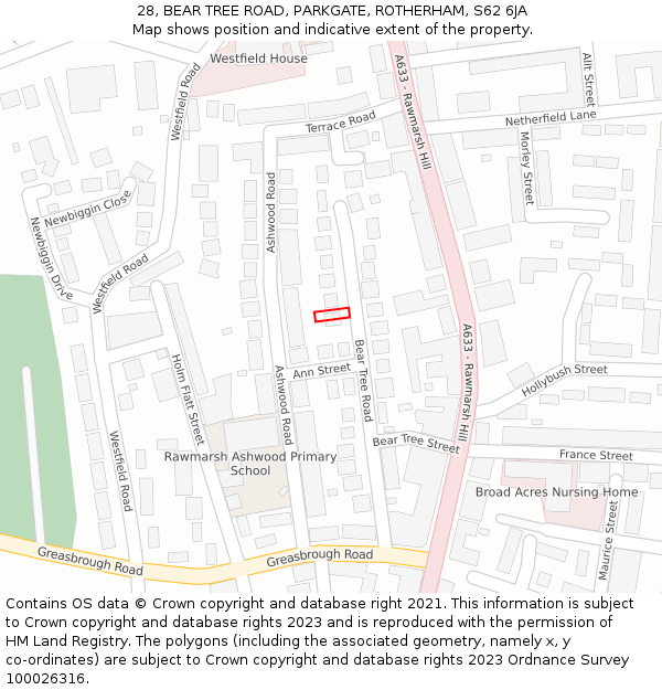 28, BEAR TREE ROAD, PARKGATE, ROTHERHAM, S62 6JA: Location map and indicative extent of plot