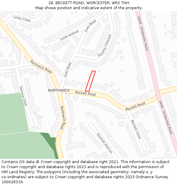 28, BECKETT ROAD, WORCESTER, WR3 7NH: Location map and indicative extent of plot