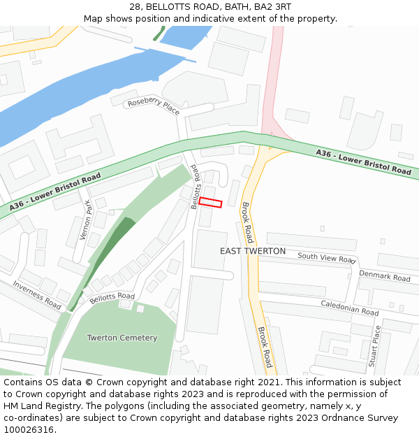 28, BELLOTTS ROAD, BATH, BA2 3RT: Location map and indicative extent of plot