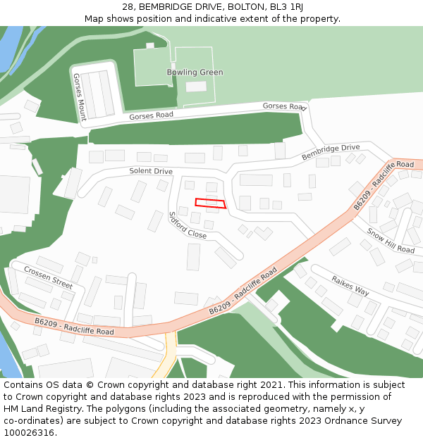 28, BEMBRIDGE DRIVE, BOLTON, BL3 1RJ: Location map and indicative extent of plot