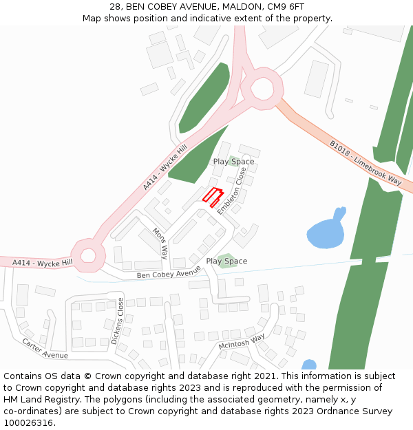 28, BEN COBEY AVENUE, MALDON, CM9 6FT: Location map and indicative extent of plot