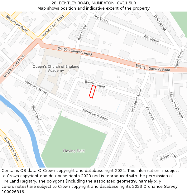 28, BENTLEY ROAD, NUNEATON, CV11 5LR: Location map and indicative extent of plot