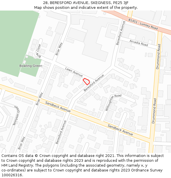 28, BERESFORD AVENUE, SKEGNESS, PE25 3JF: Location map and indicative extent of plot