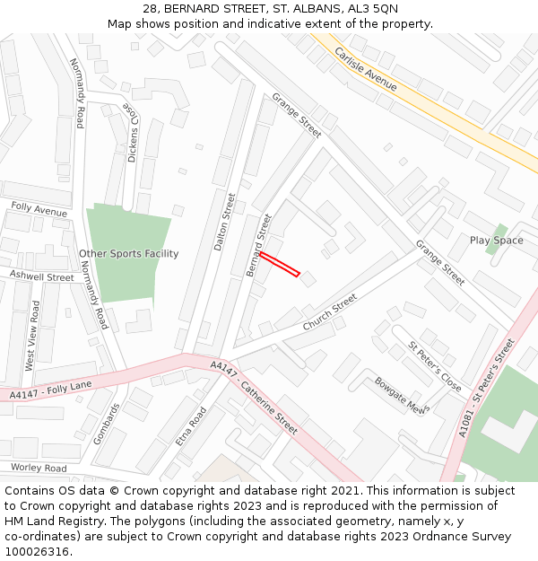 28, BERNARD STREET, ST. ALBANS, AL3 5QN: Location map and indicative extent of plot