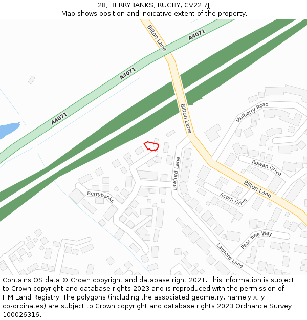 28, BERRYBANKS, RUGBY, CV22 7JJ: Location map and indicative extent of plot