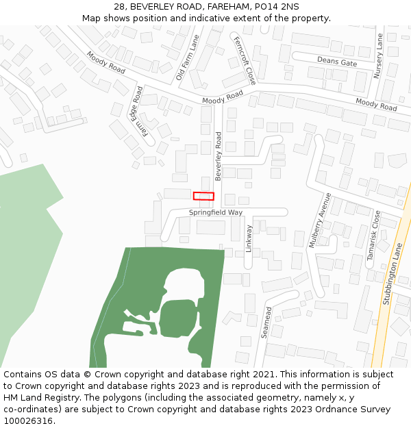 28, BEVERLEY ROAD, FAREHAM, PO14 2NS: Location map and indicative extent of plot