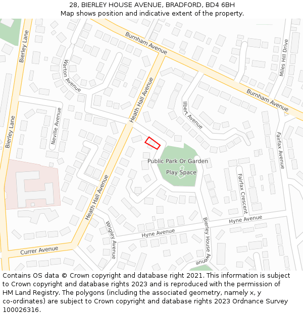 28, BIERLEY HOUSE AVENUE, BRADFORD, BD4 6BH: Location map and indicative extent of plot