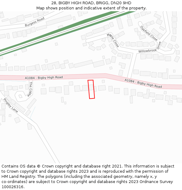 28, BIGBY HIGH ROAD, BRIGG, DN20 9HD: Location map and indicative extent of plot
