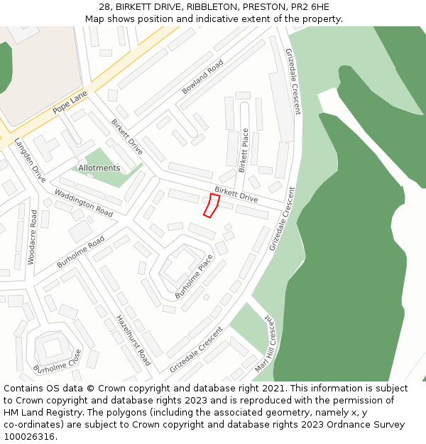 28, BIRKETT DRIVE, RIBBLETON, PRESTON, PR2 6HE: Location map and indicative extent of plot