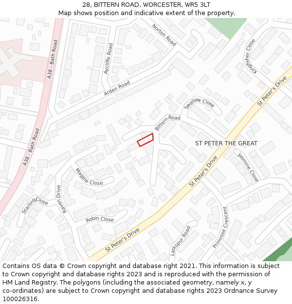 28, BITTERN ROAD, WORCESTER, WR5 3LT: Location map and indicative extent of plot