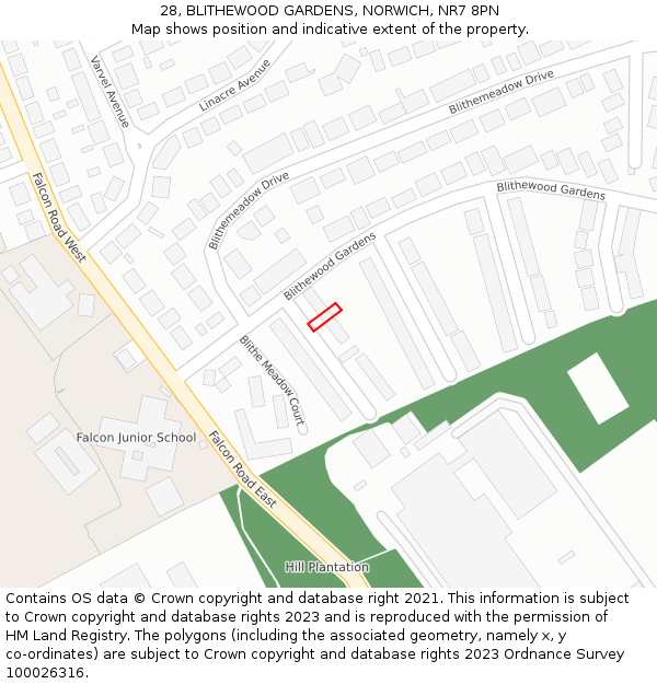 28, BLITHEWOOD GARDENS, NORWICH, NR7 8PN: Location map and indicative extent of plot