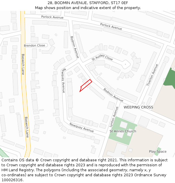 28, BODMIN AVENUE, STAFFORD, ST17 0EF: Location map and indicative extent of plot