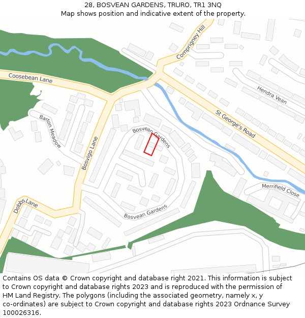 28, BOSVEAN GARDENS, TRURO, TR1 3NQ: Location map and indicative extent of plot