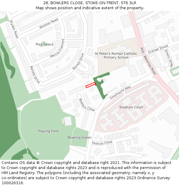 28, BOWLERS CLOSE, STOKE-ON-TRENT, ST6 3LR: Location map and indicative extent of plot