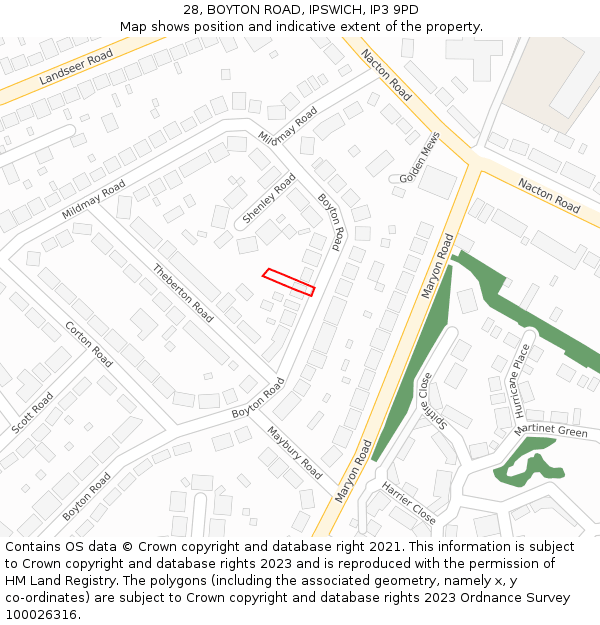 28, BOYTON ROAD, IPSWICH, IP3 9PD: Location map and indicative extent of plot
