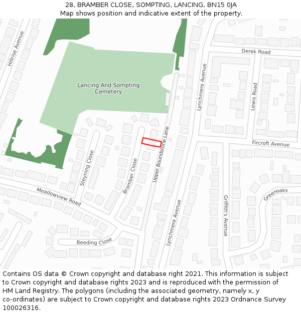 28, BRAMBER CLOSE, SOMPTING, LANCING, BN15 0JA: Location map and indicative extent of plot