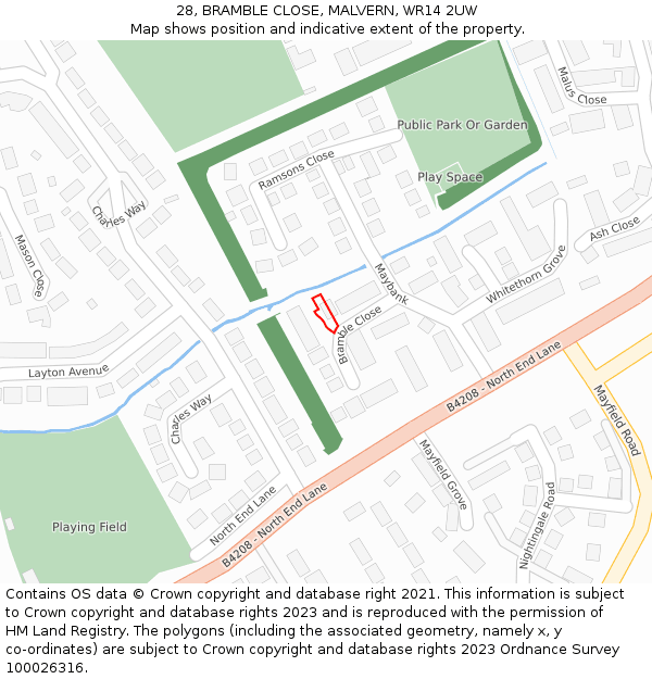 28, BRAMBLE CLOSE, MALVERN, WR14 2UW: Location map and indicative extent of plot
