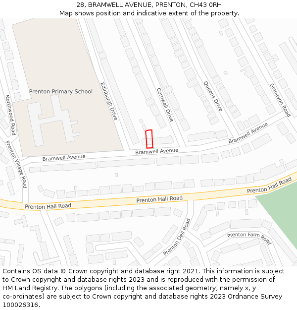 28, BRAMWELL AVENUE, PRENTON, CH43 0RH: Location map and indicative extent of plot