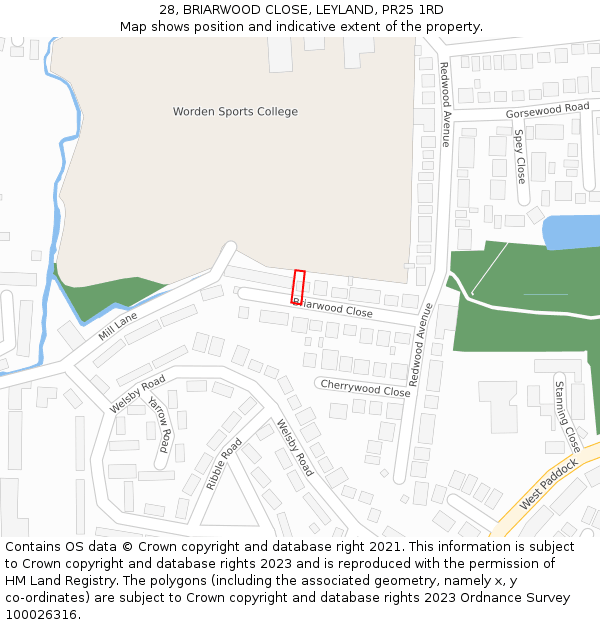 28, BRIARWOOD CLOSE, LEYLAND, PR25 1RD: Location map and indicative extent of plot