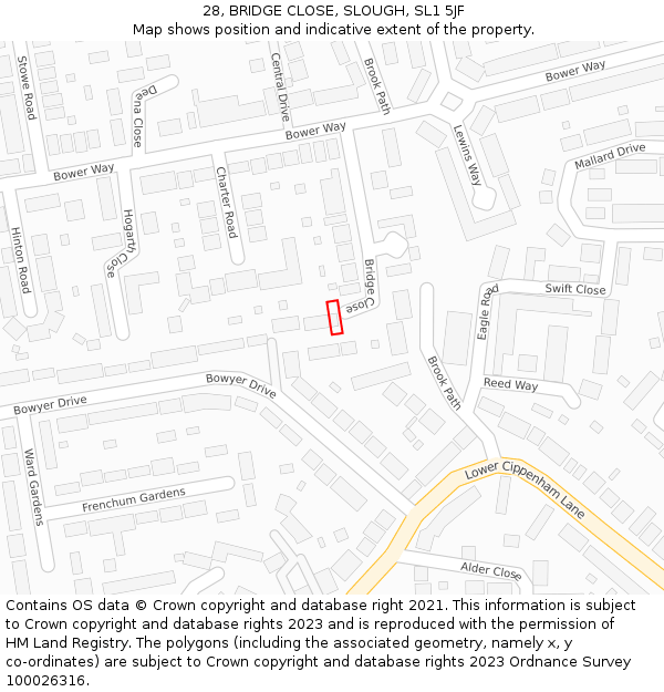 28, BRIDGE CLOSE, SLOUGH, SL1 5JF: Location map and indicative extent of plot