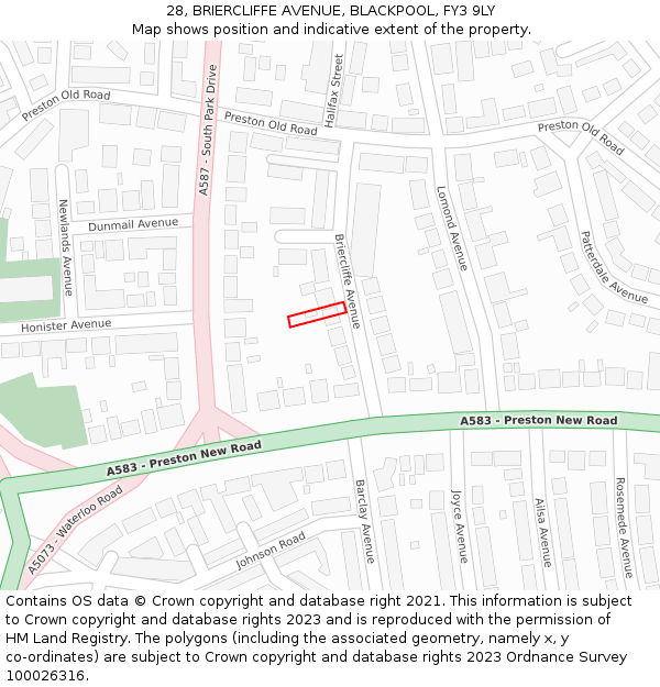 28, BRIERCLIFFE AVENUE, BLACKPOOL, FY3 9LY: Location map and indicative extent of plot