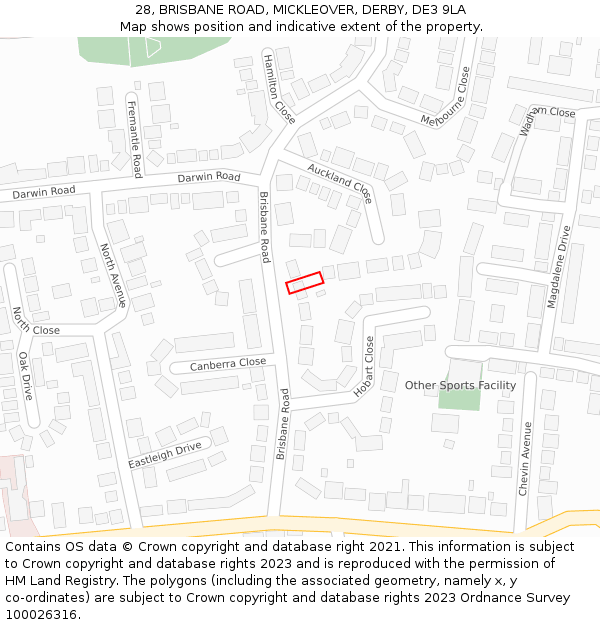 28, BRISBANE ROAD, MICKLEOVER, DERBY, DE3 9LA: Location map and indicative extent of plot