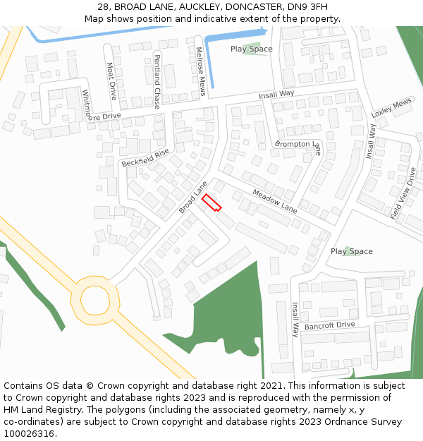 28, BROAD LANE, AUCKLEY, DONCASTER, DN9 3FH: Location map and indicative extent of plot